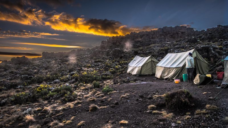 Cooking And Mess Tents At Sunrise - Third Cave